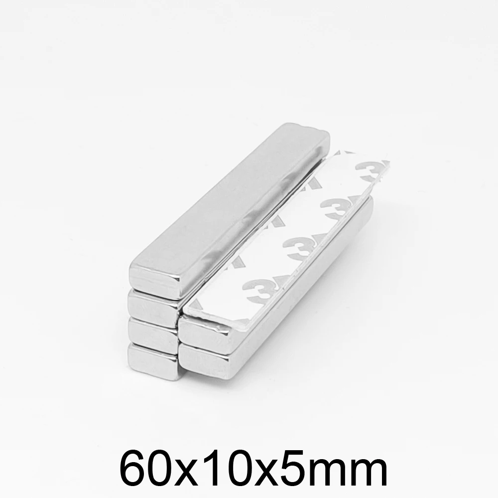 

2/5/10/15/20PCS 60x10x5mm Rare Earth Neodymium Magnet With 3M Self - Adhesive 60*10*5 Thick Block Permanent NdFeB Magnet 60x10x5