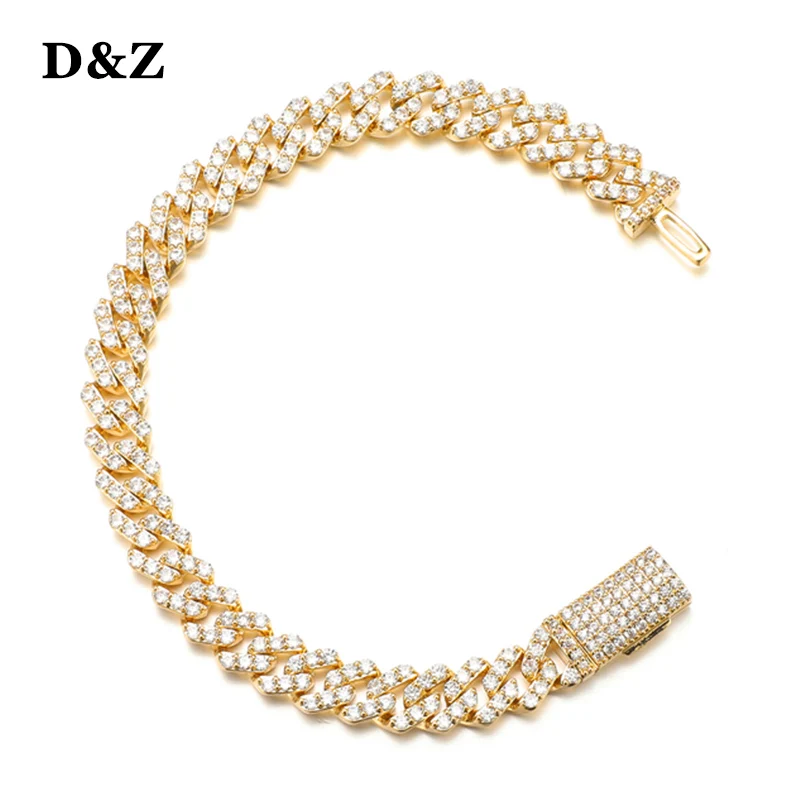 

D&Z 9mm 1Row Stone Cuban Link Bracelet Box Buckle Iced Out Cubic Zircon Stones With Solid Back For Men Hip Hop Jewelry
