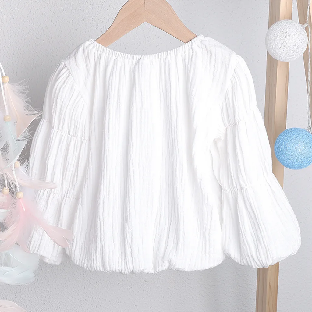 Baby Boy Girl T-shirt Toddler Kids Clothes Solid Puff Sleeve T shirt Tops Clothes Spring Autumn Children Girls Outfits