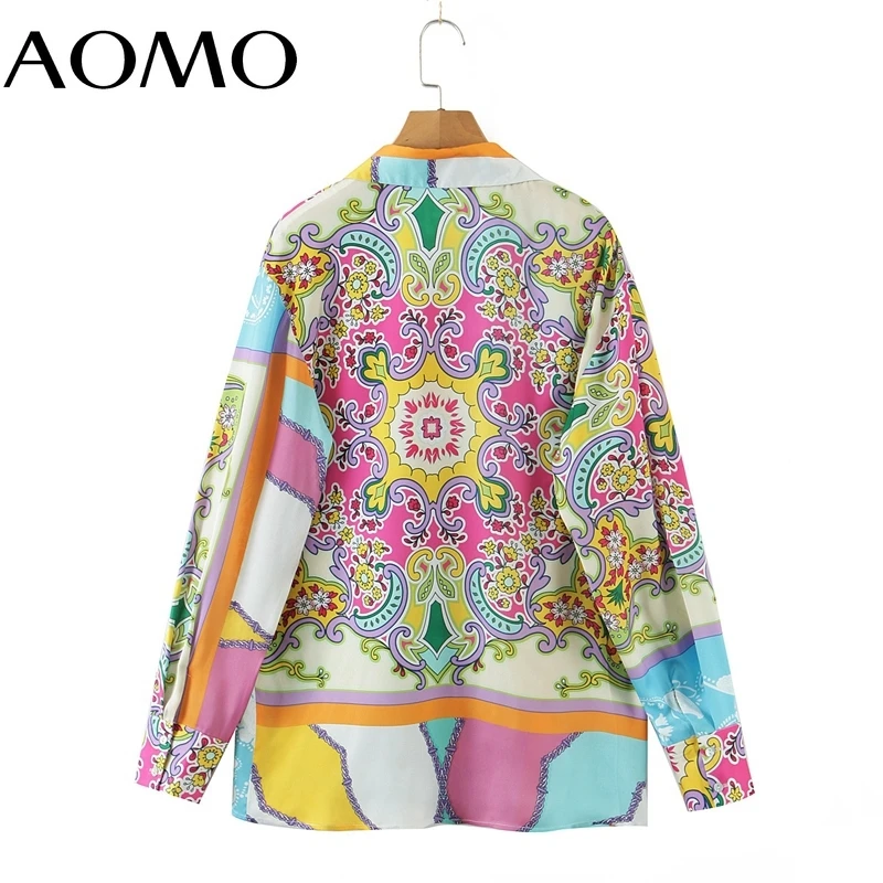 

AOMO Women Retro Flowers Print Chiffon Shirt Blouse Long Sleeve Chic Female Tops SL336A