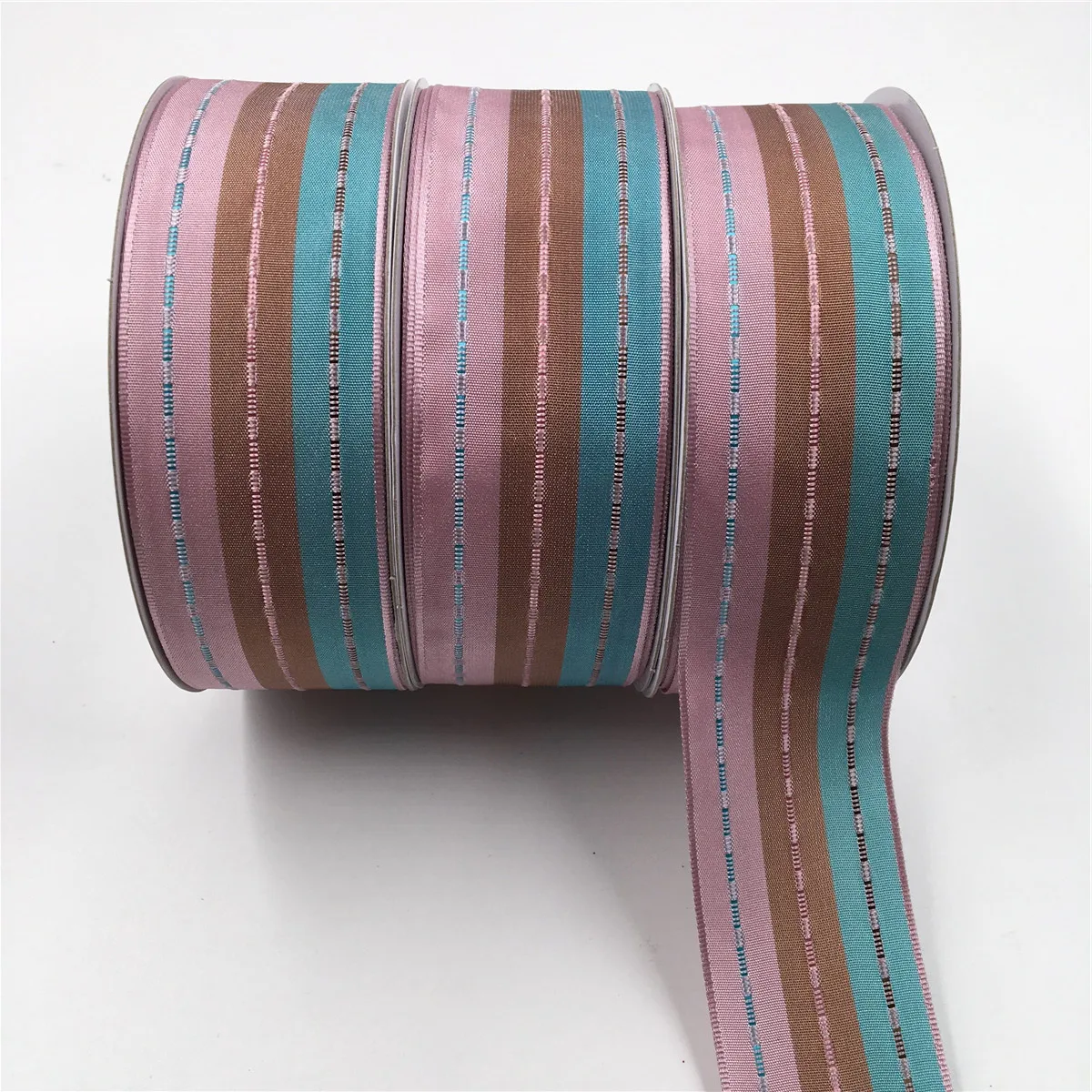 

25Yards 38MM Wired Edge Blue/Coffee/Pink StripesTaffeta Ribbon Stitch Lines for Birthday Decoration Chirstmas Gift DIY Wrapping