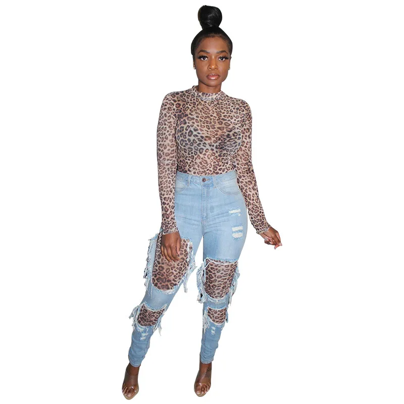 

Women Jumpsuit Long Sleeve Casual Romper Club Party Overalls Skinny Jumper Leopard serpentine print Jumpsuit Full Length