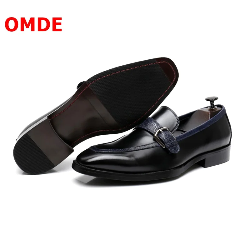 OMDE Italy Style Monk Strap Loafers Luxury Black Genuine Leather Handmade Slip On Men Dress Shoes Breathable Casual | Обувь