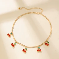 vg 6ym charm rhinestone cherry pendant necklace for women statement tennis bracelet choker crystal collar girls jewelry
