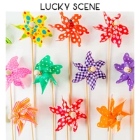 10pcs mini colorful wooden pole flower windmill print insert card cake plant party birthday decoration s01279