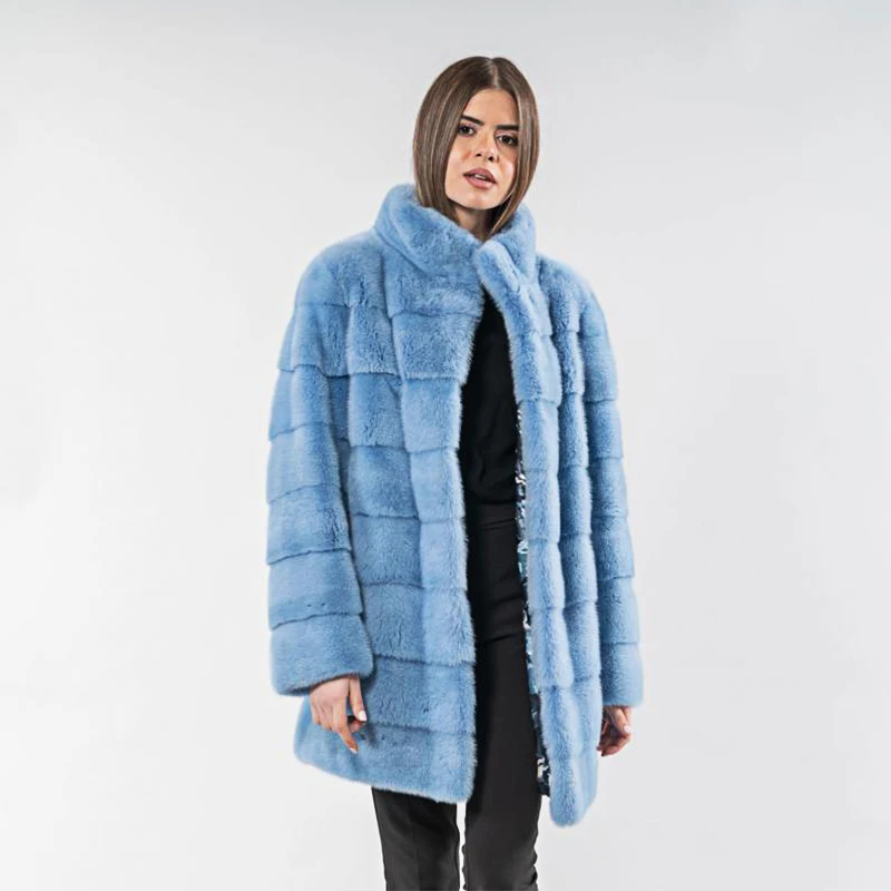 Шуба FURSARCAR из синего меха норки женские роскошные повседневные топы Зимние Новые