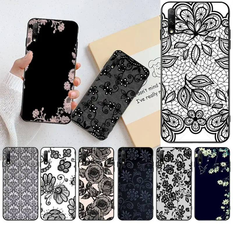 

Sexy Floral Lace Cover Black Soft Shell Phone Case for Huawei Honor 30 20 10 9 8 8x 8c v30 Lite view pro