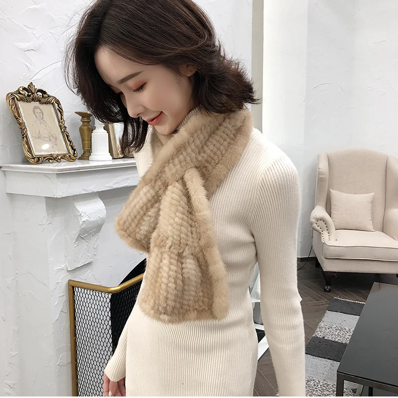 Бесплатная доставка новый шарф из натурального меха норки 5 цветов вязаная