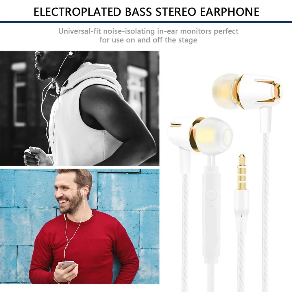 wired earphone electroplating bass stereo in ear earphone with mic handsfree call phone headset for android ios onleny 3 5mm 1 2 free global shipping