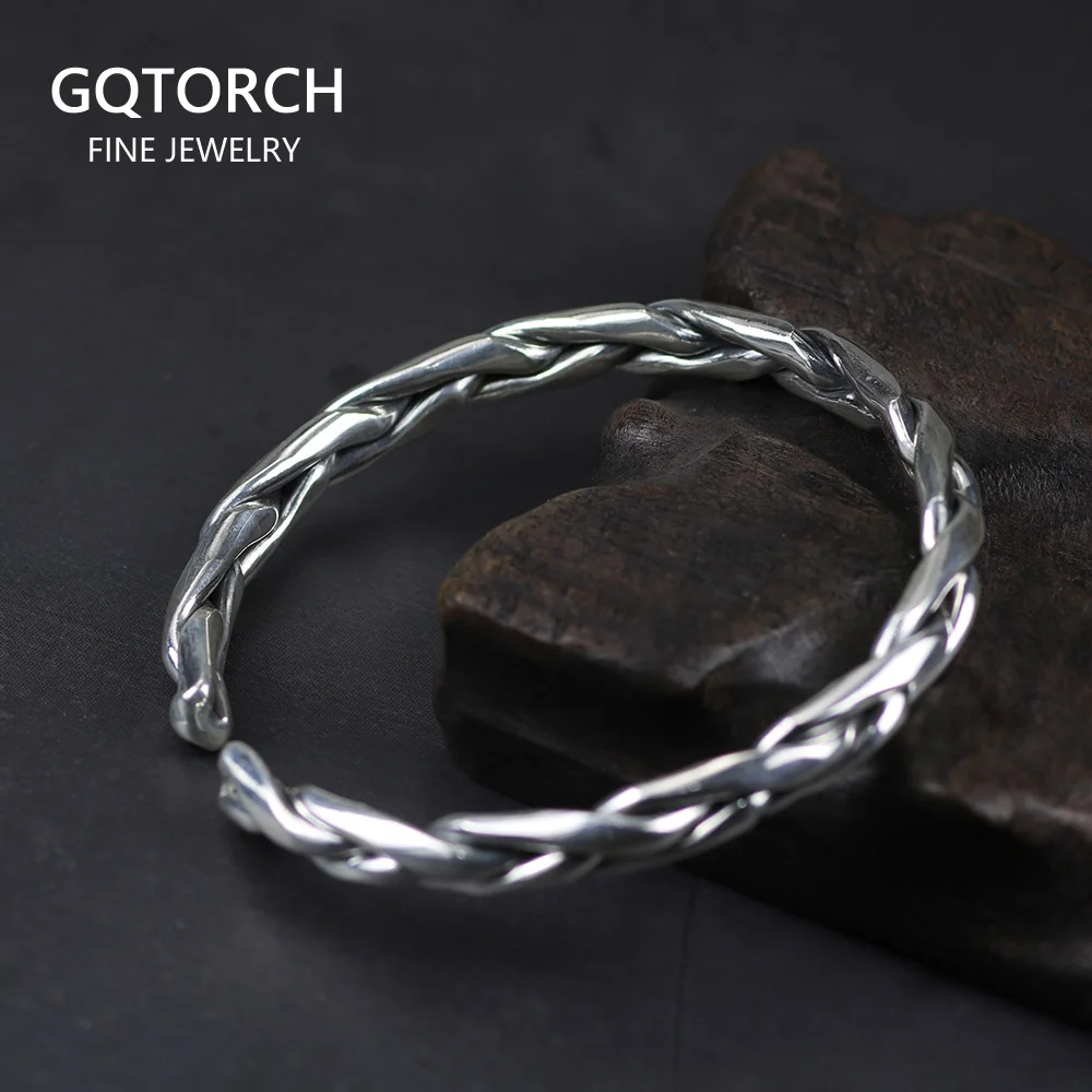 Винтажный гарантированный цельный Плетеный витой браслет из стерлингового