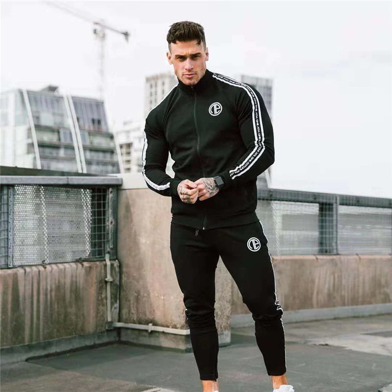 

Autumn winter men's Casual suits long sleeve zipper patchwork coats+Small leg trouser suits Classic style Jogger sportswear