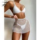 Белый купальник с вырезами, женский сексуальный комплект бикини, треугольный микро купальник, костюм из 3 предметов, короткая юбка, купальный костюм с низкой талией, бикини