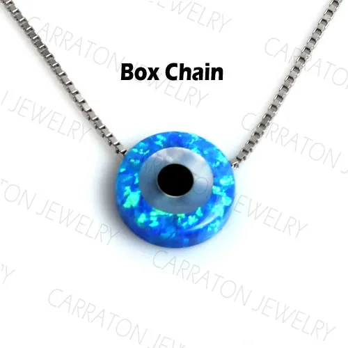 Synthetic Opal Hamsa Evil Eye Genuine 925 Sterling Silver Lucky Charm Pendant Necklace - Окраска металла: Box Chain