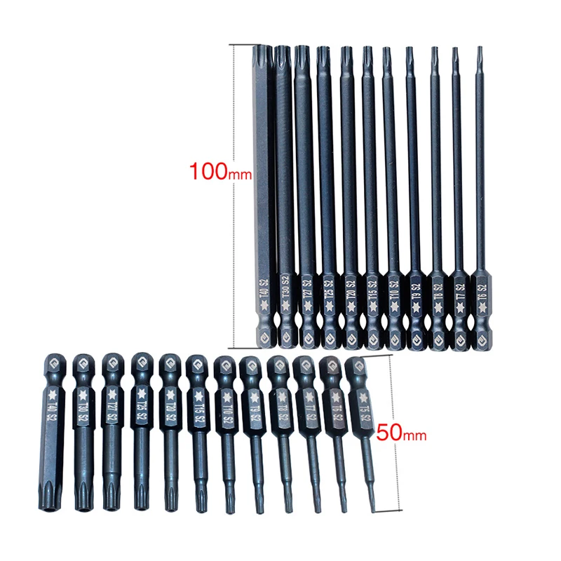 Electric 50/100mm Long 1/4 Inch Hex Shank Magnetic Torx Screwdriver Bits Set | Дом и сад