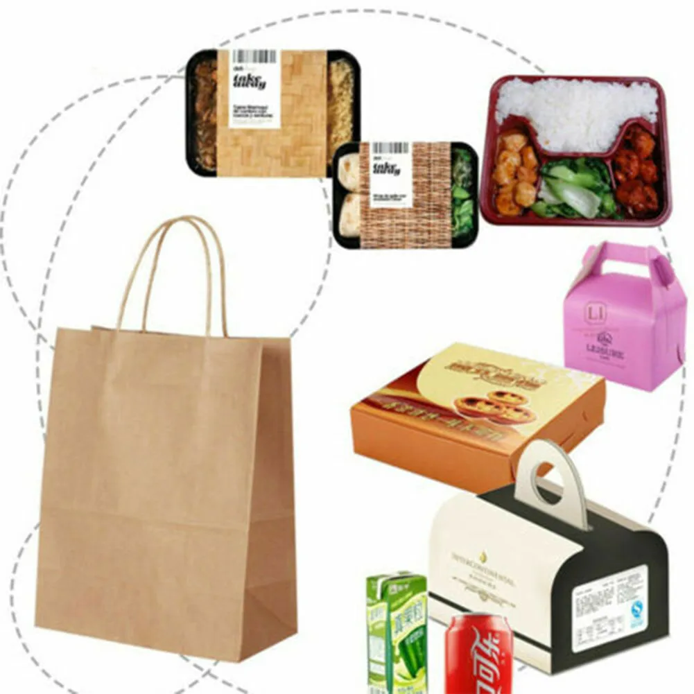 Bolsas de regalo de papel Kraft a granel, bolsa marr&oacute;n artesanal con asas, suministros festivos para fiestas, 50 Uds.-3
