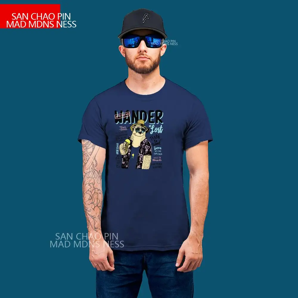 Футболка мужская с изображением милого медведя хлопковая Облегающая рубашка