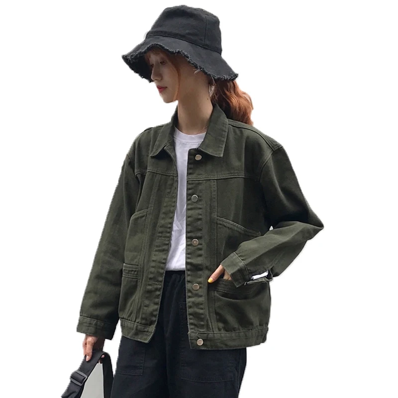 Женская джинсовая куртка с отложным воротником повседневная однотонная