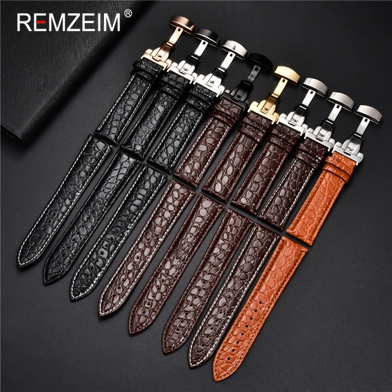REMZEIM Calfskin Leather Watchband 18mm 19mm 20mm 21mm 22mm 24mm Women Men Leather Strap Watch Band Accessories wristband