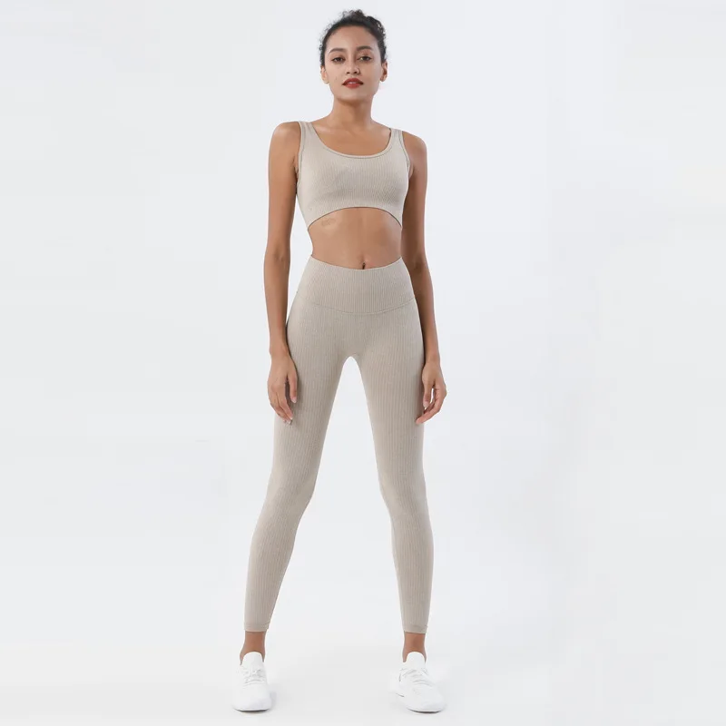 

3M Knitted Seamless Fitness Bra Suit Nylon Yoga Suit Vest Set custom logo print on product and package from 1pc dropship