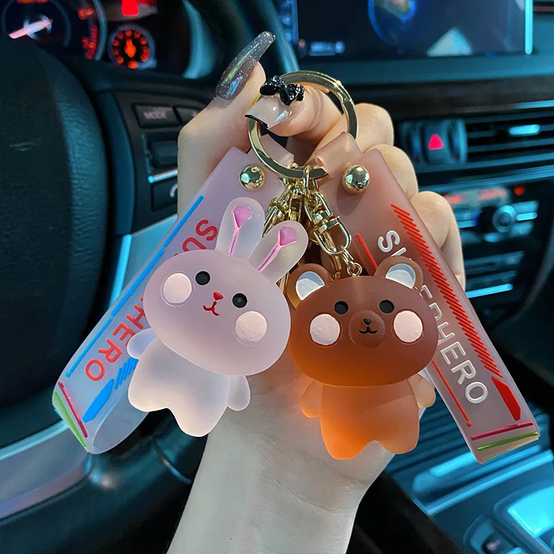 fashion cartoon keychain bulldog rabbit resin pendant for women bag car keyring mobile phone fine jewelry accessories girl gift free global shipping