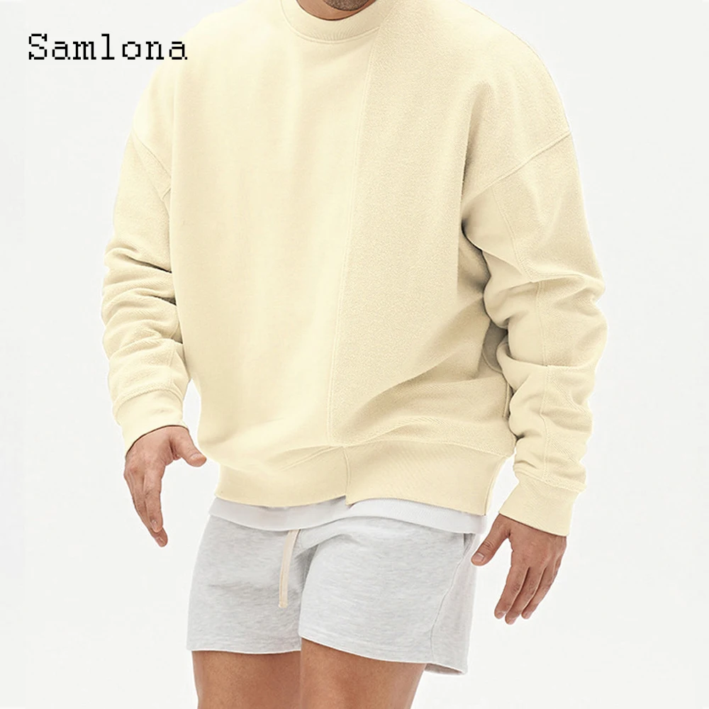 

Samlona 2021 Autumn Casual Sweatshirts Long Sleeve Basic Top Homme Pullovers Male Streetwear Sexy Mens Clothing Plus Size S-3XL