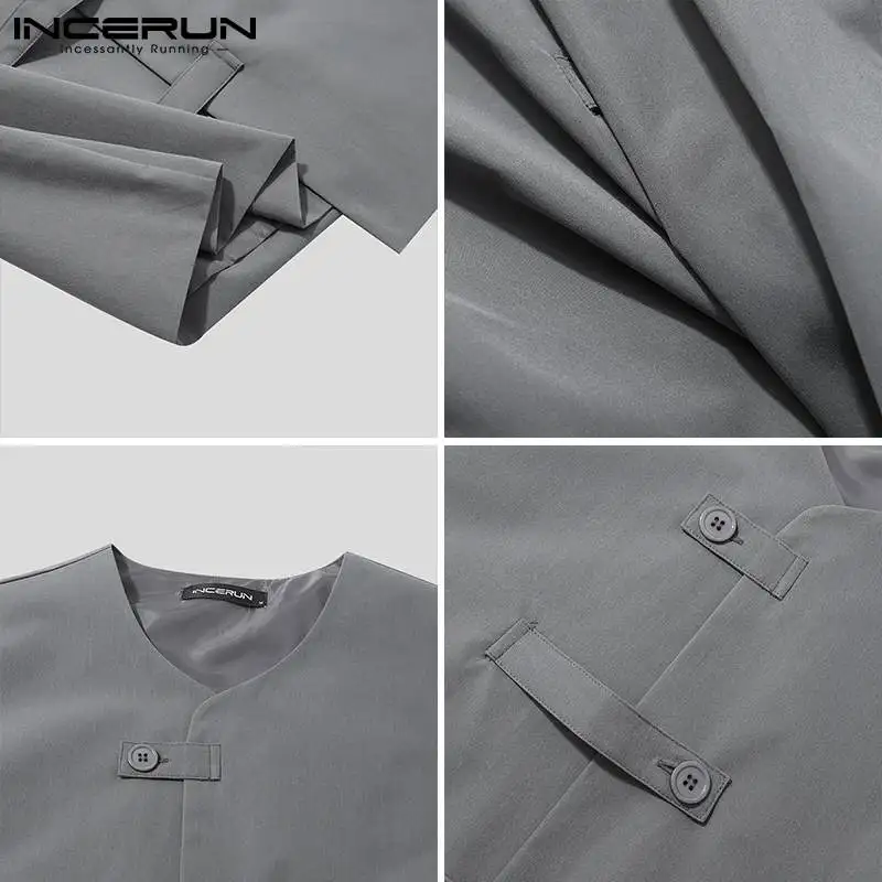 2022 Fashion Men Vests Irregular Button Up Streetwear Sleeveless Casual Personality Waistcoats Solid Color Men Coats 5XL INCERUN