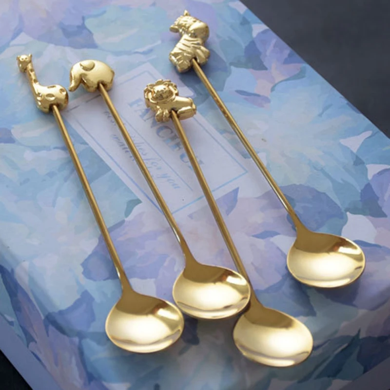 

Cute Animal Coffee Spoon Stainless Creative Stirring Spoon Teaspoon Dessert Snack Scoop Ice Cream Mini Spoons Tableware &