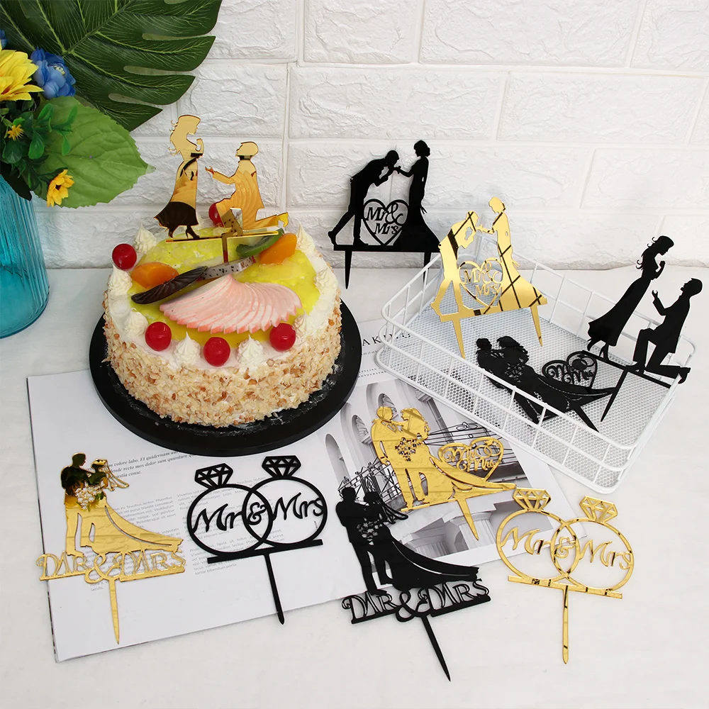 1 шт. акриловые черные золотые топперы для торта невесты жениха мистер миссис