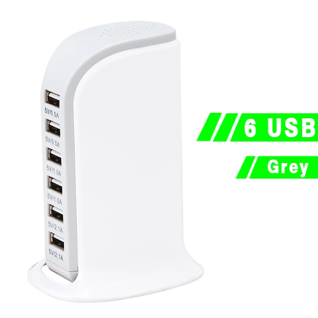 6 USB Grey Зарядное устройство usb Multi концентратор зарядка через usb док-станция Универсальный держатель для мобильного телефона для рабочего стола, настенные домашние зарядные устройства Путешествия адаптер питания от сети - Тип штекера: 6 USB Grey