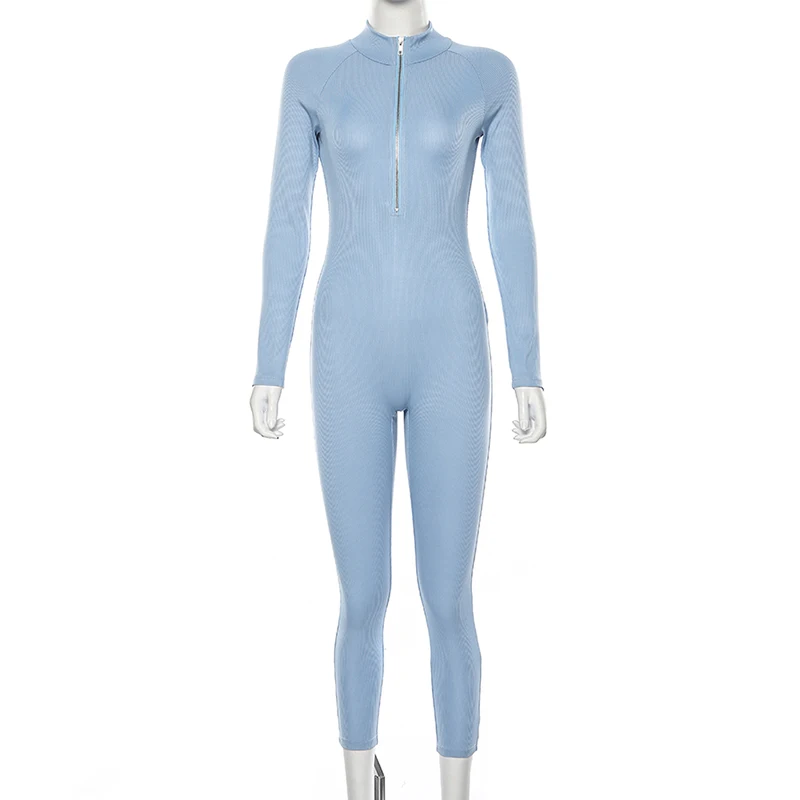 

Angjulie Elastic Zipper Elegant Long Sleeves Stand Neck Bodycon Jumpsuit Women 2020 New Winter Solid Color Skinny Casual Rompers