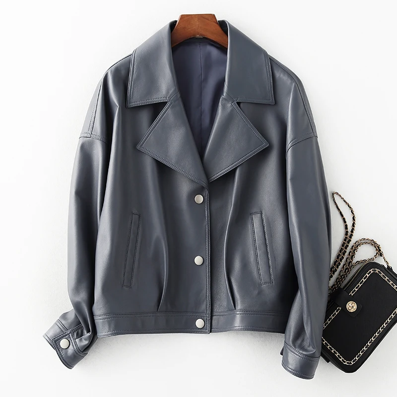 Женская кожаная куртка из натуральной овечьей кожи короткая мотоциклетная