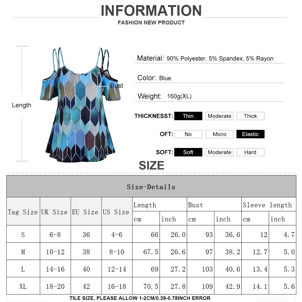 

Women's Geometric Patchwork Off-shoulder T-shirts Ladies Summer Fashion Loose Round Neck Breathable Elastic Stretched Tees D30
