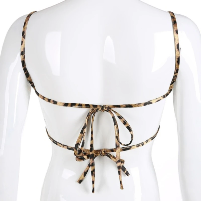 

Sexy Tanks Crop Top Women Leopard Backless Bandage Lace-up Summer Sling Open Back Camisoles Vest Fashion Streetwear