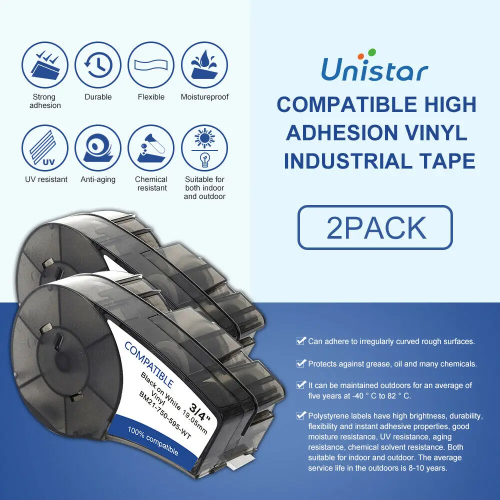 Unistar Совместимость с этикетками Brady белая виниловая лента для этикеток BM.P21 PLUS IDPAL