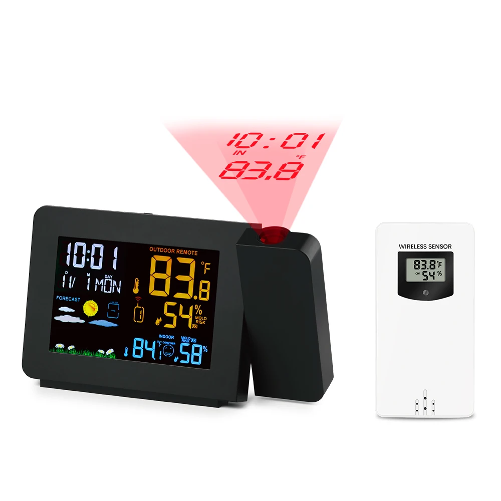 1pcs Outdoor Sensor Проекционный Будильник Метеостанция красочная подсветка с наружными датчиками влажность в/на открытом воздухе температура время проектора - Цвет: 1pcs Outdoor Sensor