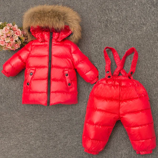 

Children's down set for boys and girls -30 degree down set with thick natural fur collar