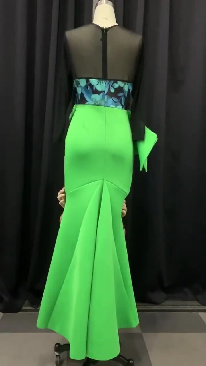 

African Dresses Women Ruffle Mesh Sexy Slim Mermaid Party Dress Floor Length Vintage Night Club Prom Bazin Vestidos De Fiesta