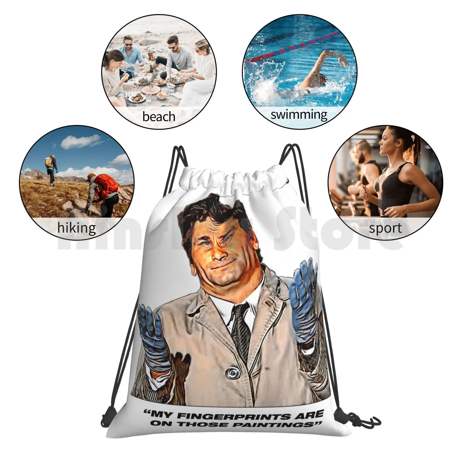 

Columbo : Suitable For Framing Backpack Drawstring Bags Gym Bag Waterproof Columbo Peter Falk Tv 80S Humor Humour 70S