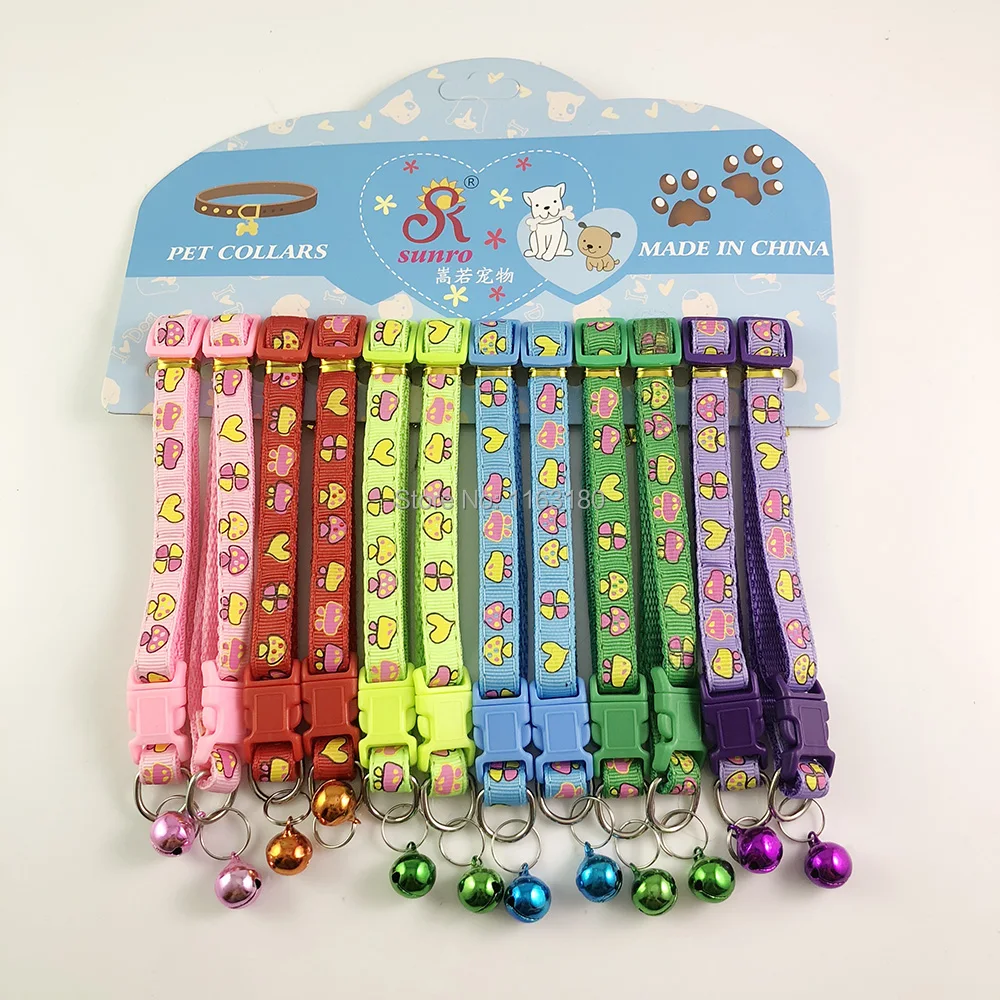 

600 pcs/lot Cute Pets Adjustable Mushroom Printed Dog Collars Puppy Pet Collars with Bells Necklace Small Dogs Cat collars
