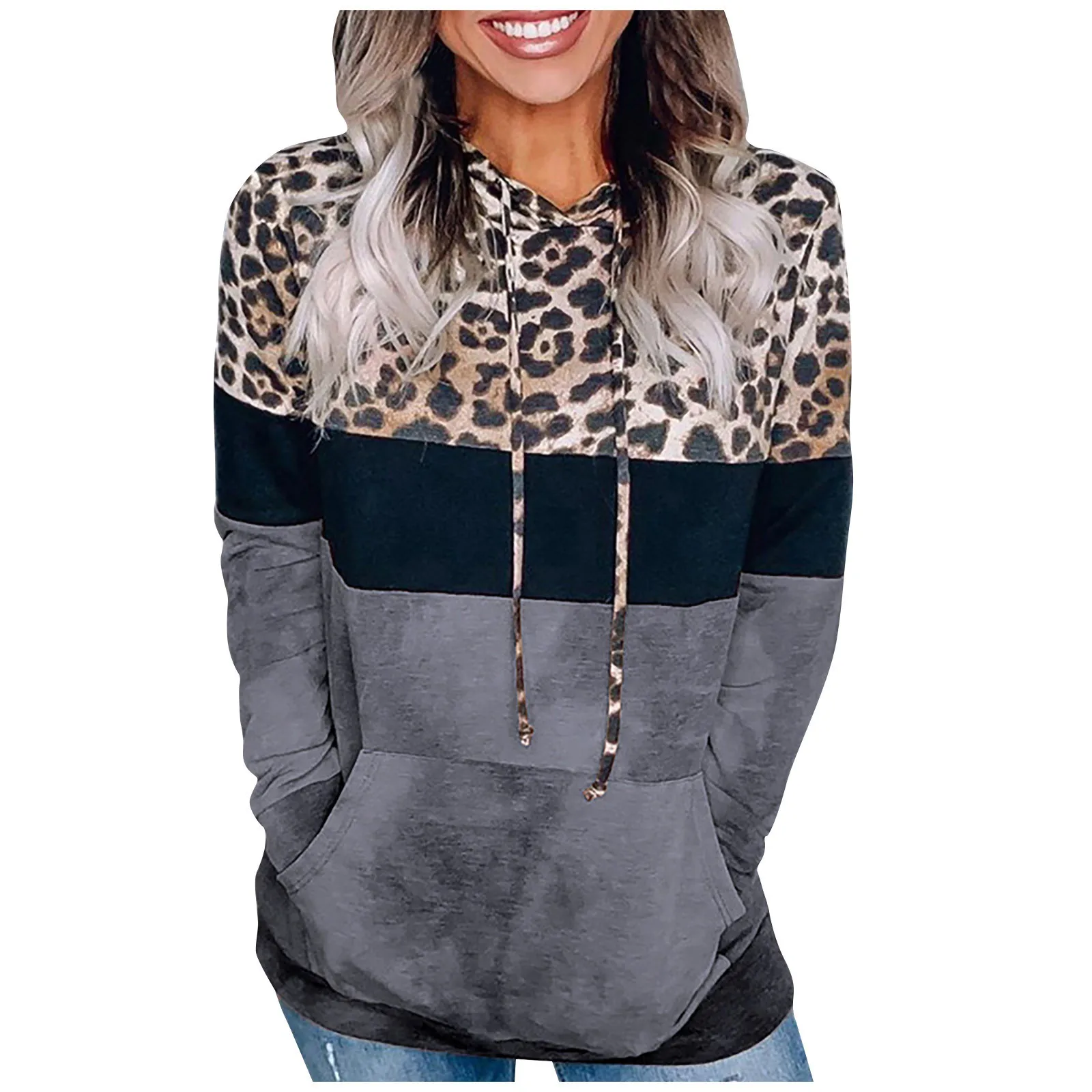

Women Fleece Sweatshirt Winter Casual Faux Fur Leopard Patchwork Fluffly Female Hoodies Warm Turtleneck Zipper Thick Sherpa Tops