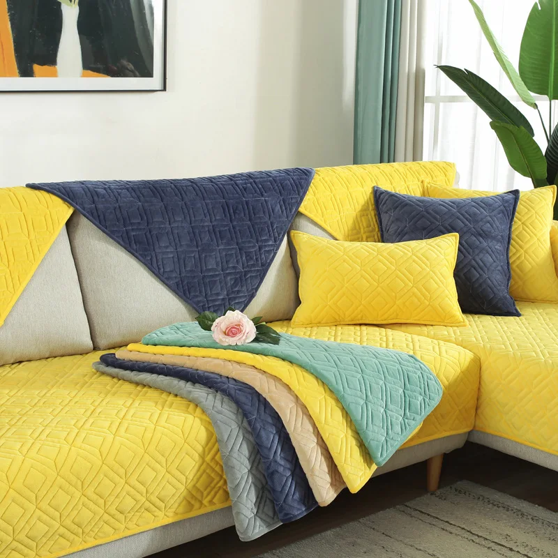 Modern Pineapple Plaid Crystal Plush Sofa Cover Cotton Slip-Resistant Towel Chair Covers Mats Living/Drawing Room L-Shaped | Дом и сад