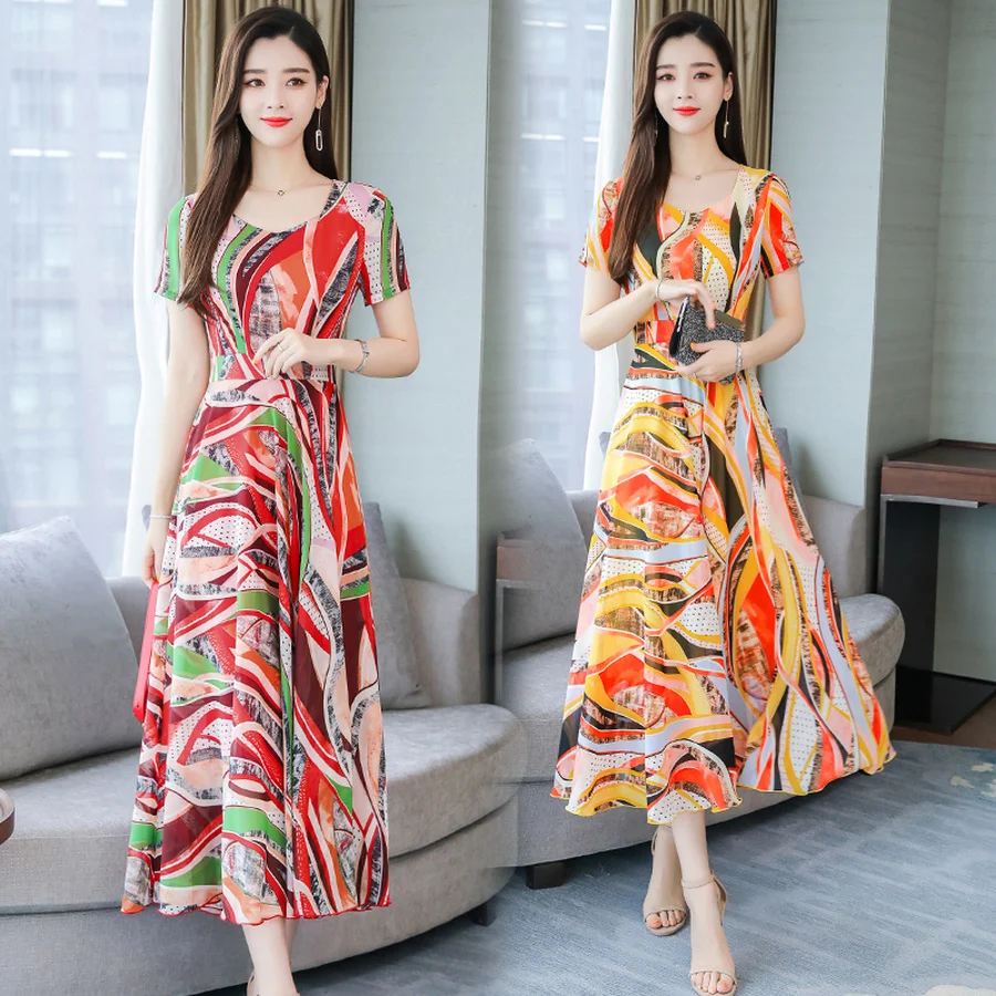Женское пляжное платье макси винтажное шифоновое миди с принтом элегантное