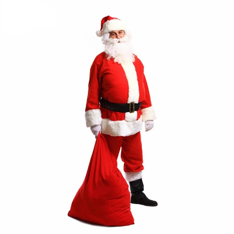 Santa Claus Costume Suit Plush Father Fancy Clothes Xmas Cosplay Props Men Coat Pants Beard Belt Hat Christmas Set | Тематическая