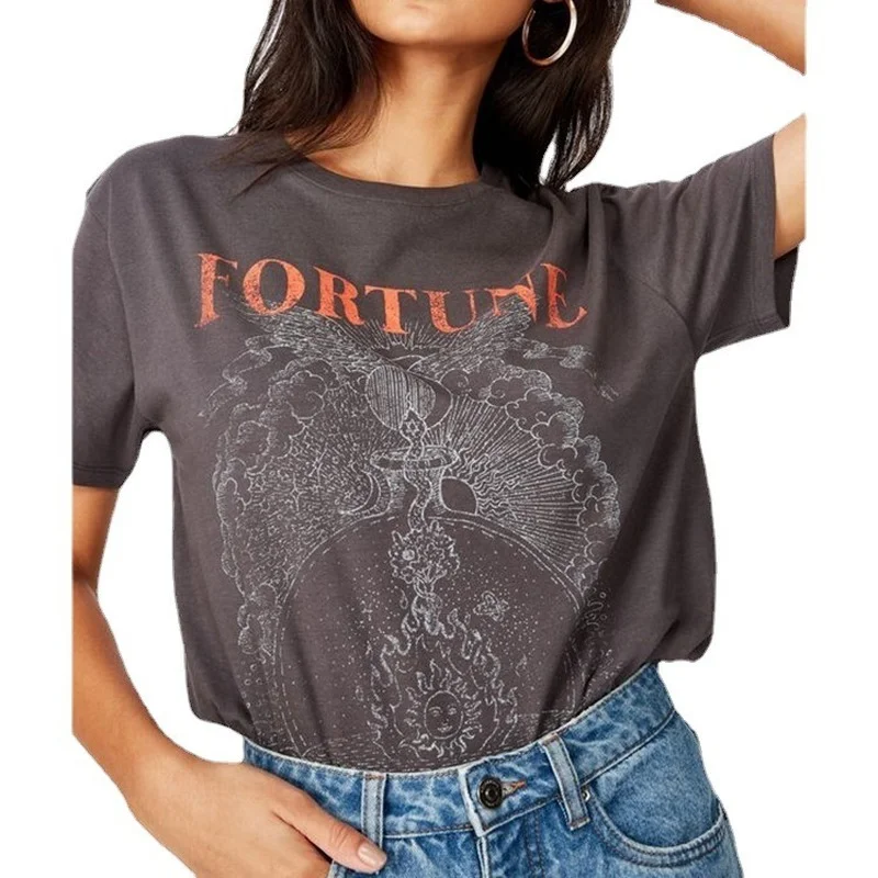 

Vintage Letter Print Graphic T Shirts Harajuku Loose High Street Clothes Short Sleeve Women Fashion Tops 2021 Summer Plus Size