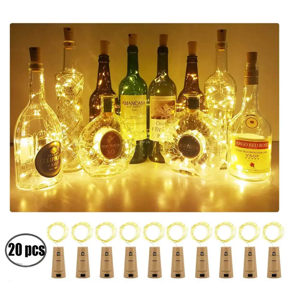 2 м 20LED винные бутылки огни пробковая Гирлянда DIY батарея гирлянды для вечеринки