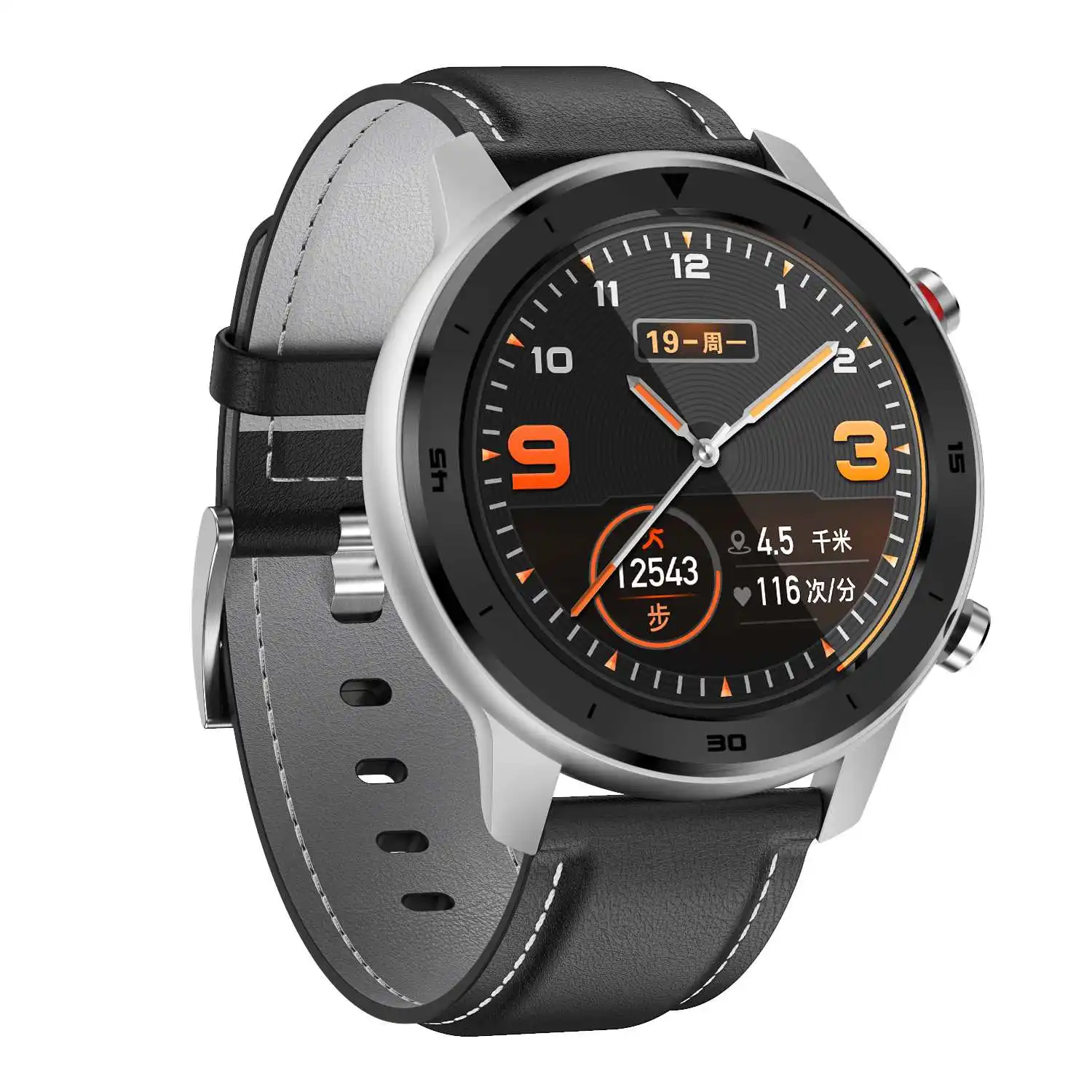 Silver Leather DT NO.1 DT78 Круглые сенсорные элементы управления Smart Watch 14 Мульти циферблаты Smartwatch Браслет Фитнес-трекер Мужчины Женщины Носимые устройства Группа Монитор сердечного ритма Информация Push-напоминание - Цвет: Silver Leather