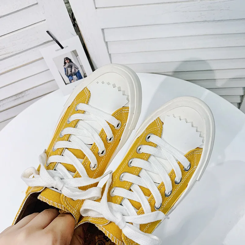 

Canvas Shoes Fashion Sport Sneakers Color Casual Flats White Shoes Korean Style 2020 Summer New Lace-Up