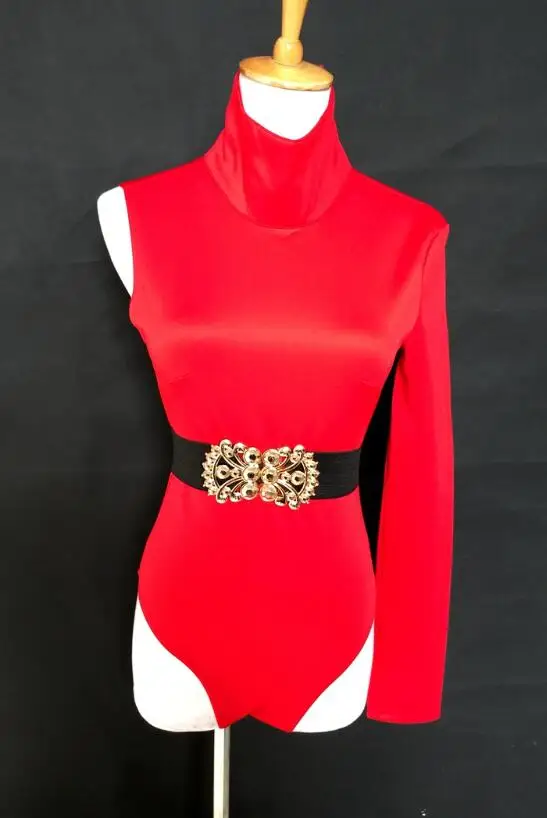 Черный красный боди с одним плечом стрейч-колготки на одно плечо бар ночной клуб