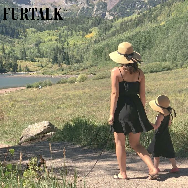 FURTALK, летняя шляпа для женщин, детей, соломенная шляпа для пляжа, для маленьких девочек, шляпа от солнца, для путешествий, Панама, шапка, chapeu feminino, для лета
