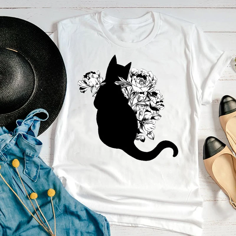 

Women Graphic Funny Cat Funny Fashion Printing Cute Cartoon Short Sleeve Summer Print Female Clothes Tops Tees Tshirt T-Shirt